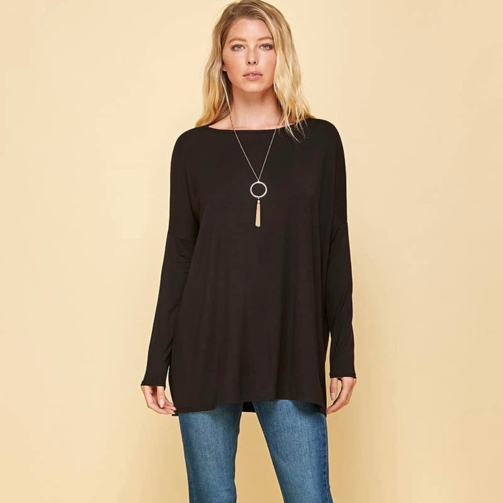 Black Long Sleeve Piko Top